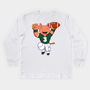 Cat at Sports with Football & Jersey Kids Long Sleeve T-Shirt